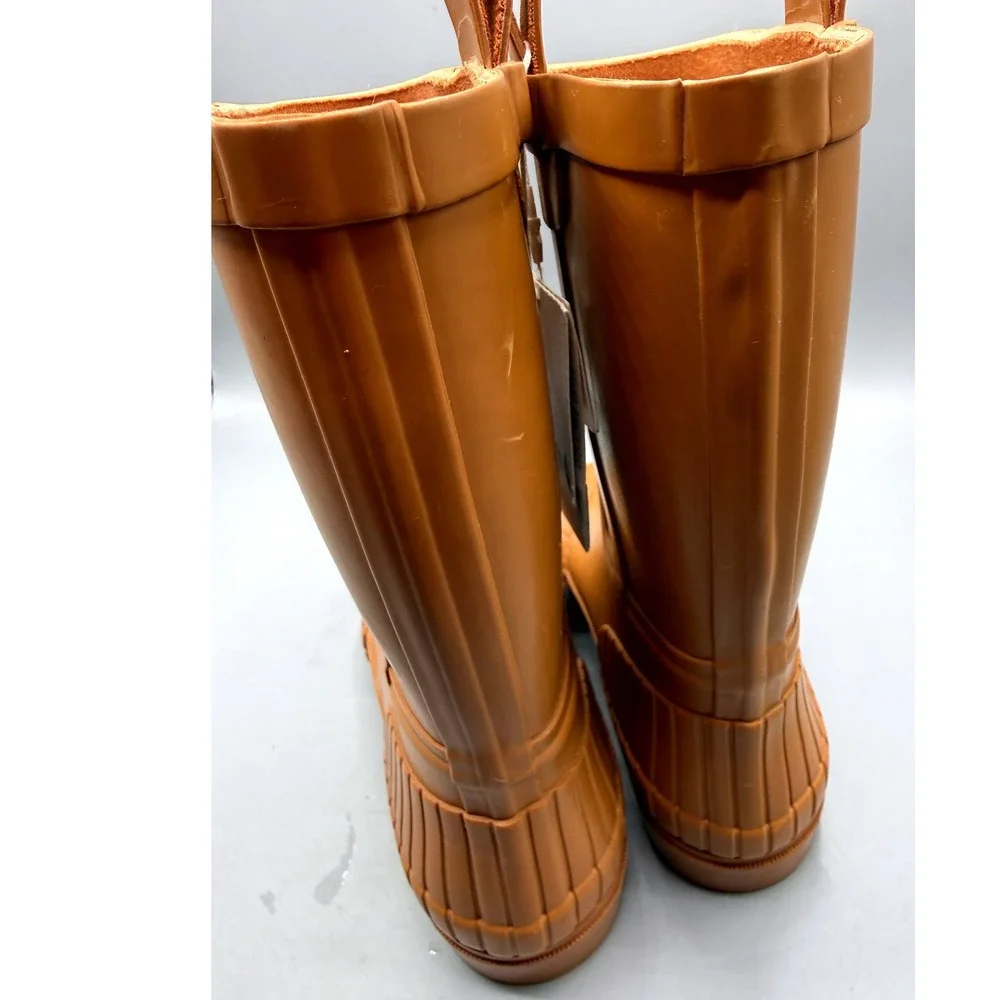 Zara Kids Rubber Rain Boots Camel Tan Waterproof Lug Sole EU 34 2002/631/102